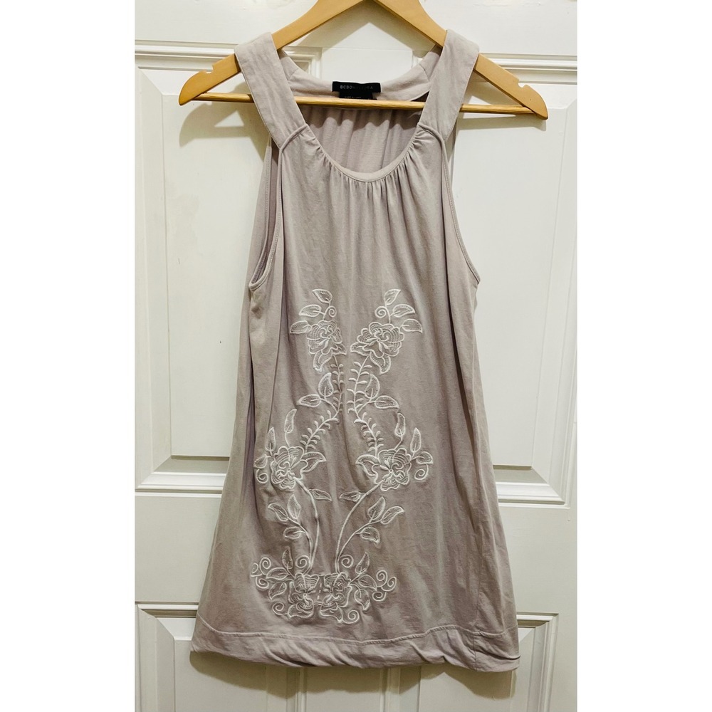 BCBGMAXAZRIA Womens Tank Top/dress Sleeveless Floral Applique Casual Blouse